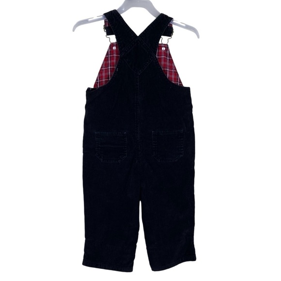 Greendog Vintage Corduroy Bib Style Overalls w Plaid Roll Cuff Black Red 24 mo - Picture 14 of 15